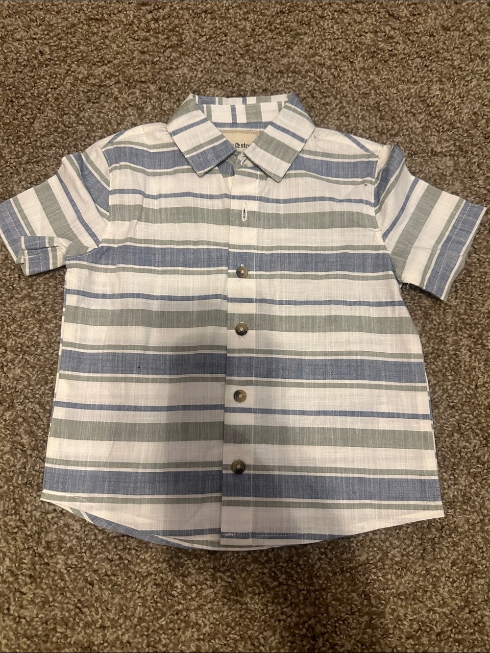 Striped Short-Sleeve Button-Front Shirt - Blue & White